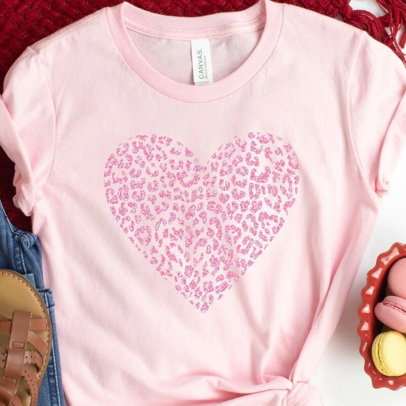 Leopard Glitter Heart Tee or Sweatshirt