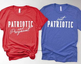 Patriotic and pregnant couples shirt, fourth of july couples pregnancy announcement shirts, 4th of july pregnancy reveal mommy daddy shirts