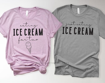 Summer pregnancy announcement couples shirt, eating ice cream for two couples shirt, mom and dad pregnancy reveal shirts, funny announcement