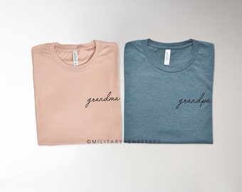 Grandma and Grandpa Shirts, Custom Grandparent Tees, Nana Papa Shirts, Pregnancy Reveal Grandparents matching shirts, Grandparent Pocket Tee