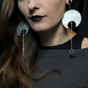 MOONDROP Earrings / Aluminum silver toned light weight moon celestial statement earrings witchy goth boho