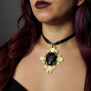 REGENCY Pendant/ Black Agate/ Brass / Gold statement elizabethan pendant for her golden futuristic modern large medallion for costume