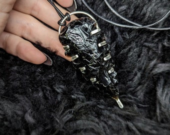 OBSIDIAN Arrowhead Handmade Bondage Sterling Silver Pendant, gift for him or her