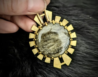 HYPERDRIVE Gold Obsidian Brass Pendant