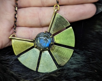 REY Labradorite Brass Statement Pendant, gift for her