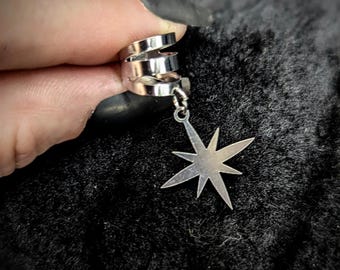 NORTHSTAR Earcuff / Silver / Star dangle earcuff silver ear cuff, silver star stainless steel earring north star earcuff