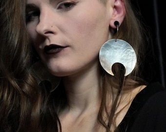 LUNA Earrings / Aluminum lightweight silver large moon statement earrings witchy boho whimsigoth gothic