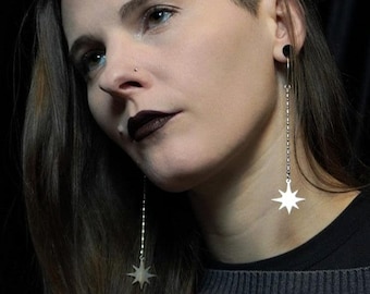 DOUMU Earrings / Silver celestial dangle earrings north star stainless steel fairy costume ear ring