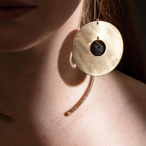 PLANET Earrings / Brass gold minimalist statmen earrings art deco avante garde space themed classy