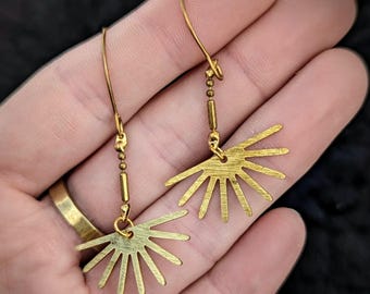 BEAM Earrings / Brass / sun ray earrings golden sun earrings small gold earrings sun ray brass dangle earrings