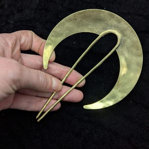 SELENE Hair Halo / Golden crescent moon hair fork gold halo hair crown minimalist priestess goddess costume elf cosplay bun holder sun