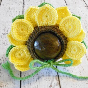 Crochet Sunflower Bonnet Newborn to 6-12 Months Photo Prop image 5