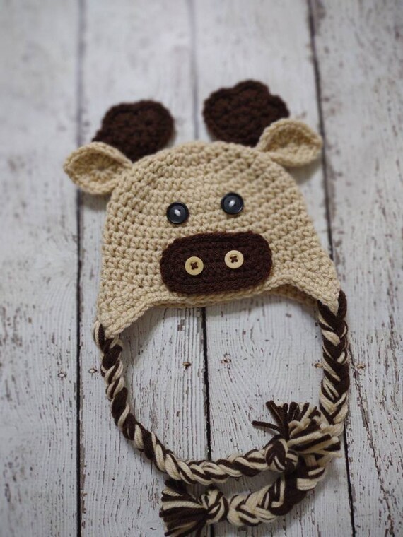 Crochet Moose Baby Hat-newborn to 6-12 
