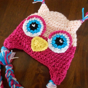 Crochet Owl Hat- Pink- Newborn to Adult