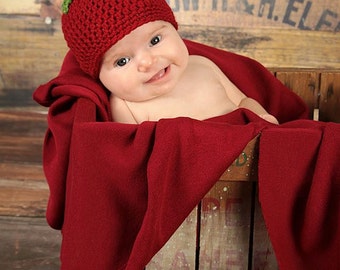 Crochet Apple Hat-Newborn to 12 Months-Photo Prop