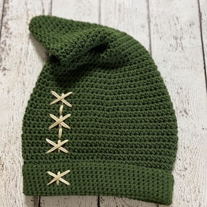 Crochet Green Elf Hat- Newborn to Adult