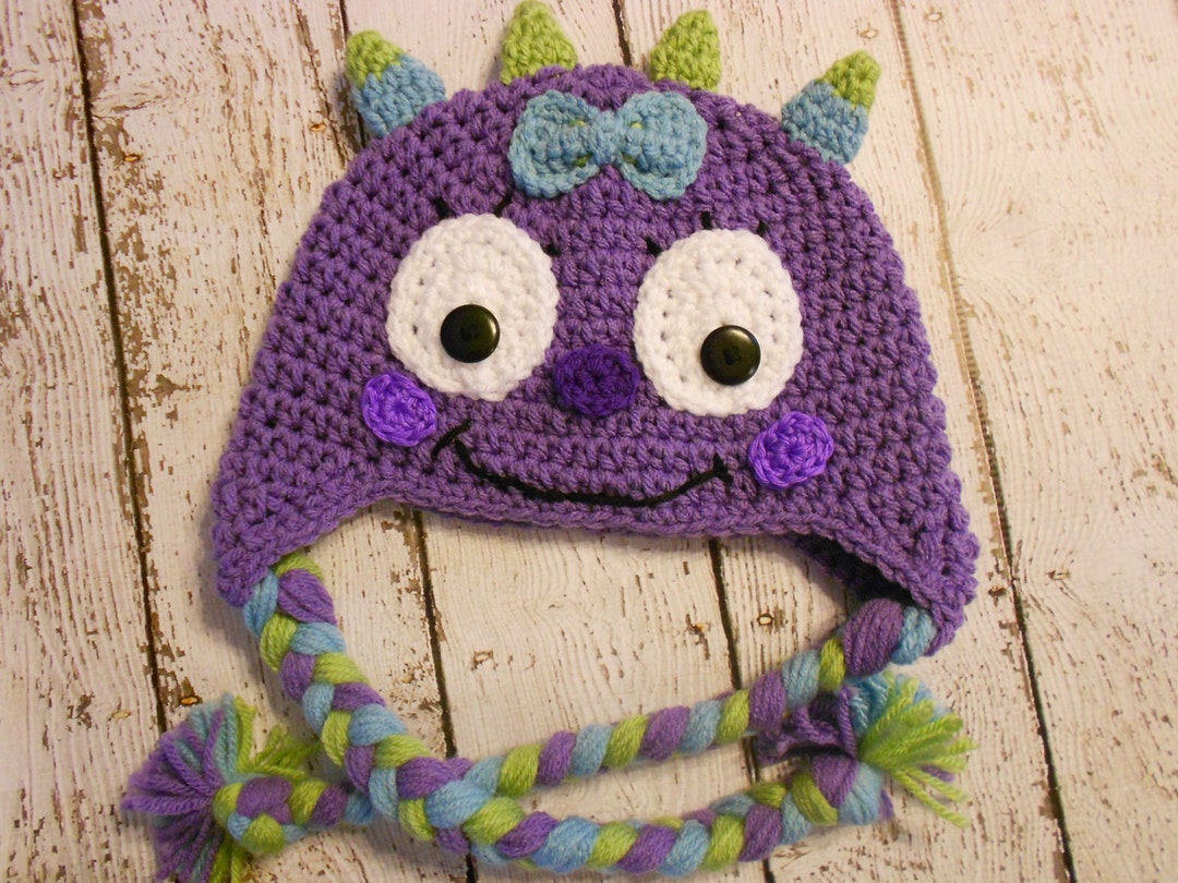 Crochet Purple Girl Monster Hatnewborn to Adult Etsy