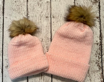 Knitted Mommy and Me hat set, Toddler/Adult size