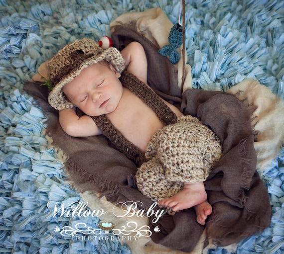 Crochet Fisherman Pants Set-Tan and Chocolate Tweed-Newborn