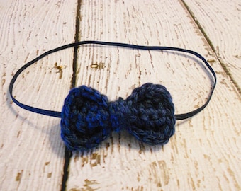 Crochet Bow Headband-Navy Blue-Newborn to Adult