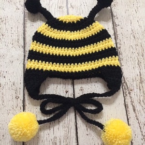 Crochet Bumblebee Hat- Yellow and Black- Newborn to Adult