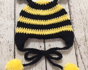 Crochet Bumblebee Hat- Yellow and Black- Newborn to Adult