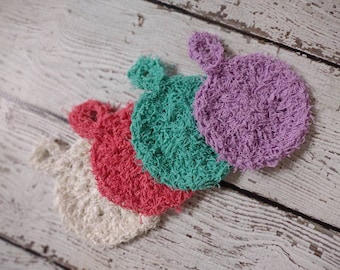 Crochet Cotton Facial Exfoliating Cloth Set of 4- Ivory, Coral, Jade, Lilac