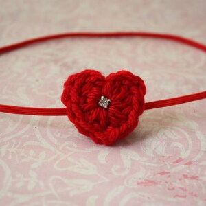 Valentine Crochet Heart Skinny Elastic Headband-Red-Newborn to adult image 2