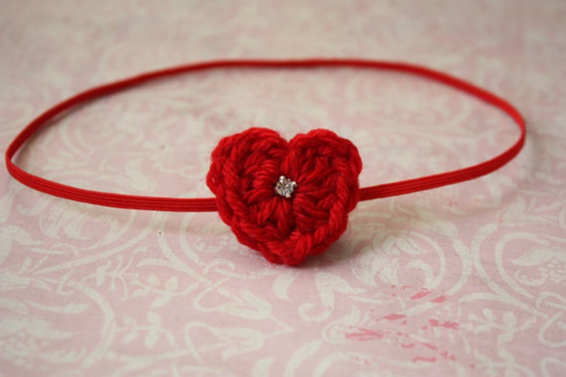 Valentine Crochet Heart Skinny Elastic Headband-Red-Newborn to adult image 2