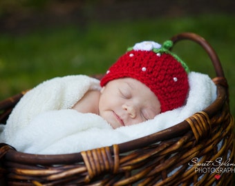 Crochet Strawberry Hat-Newborn to Adult