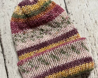 Knit Beanie- Pink, Purple, Yellow and Green- Adult