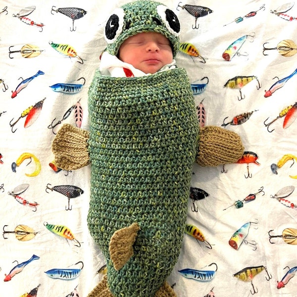 Cocon de poisson et chapeau au crochet - nouveau-né - accessoire photo