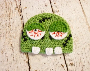 Crochet Green Zombie Beanie- Newborn to Adult
