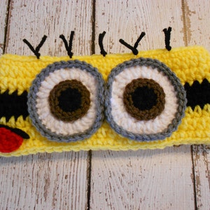 Yellow Minion Earwarmer Headband-2 eyes- 12 months to Adult