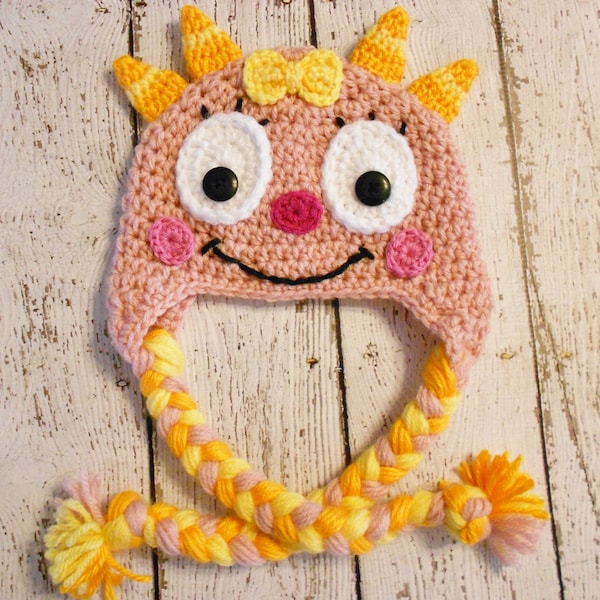 Crochet Girl Monster Hat- Newborn to Adult