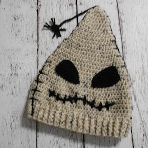 Crochet Boogie Man Slouch Beanie- Newborn to Adult- Tan Tweed and Black