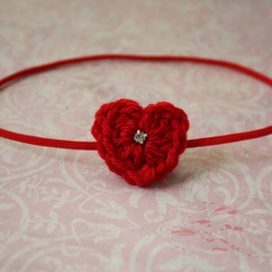 Valentine Crochet Heart Skinny Elastic Headband-Red-Newborn to adult image 3