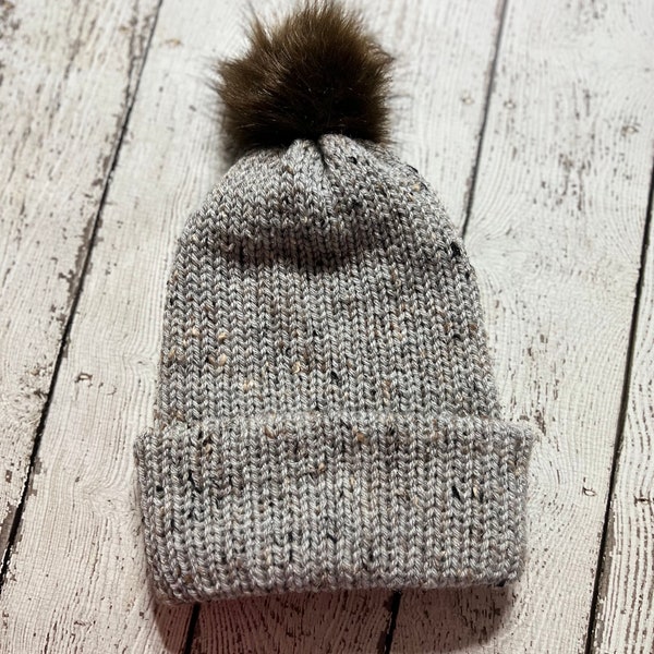 Knit Beanie- Grey Tweed - Adult