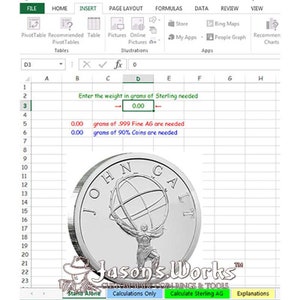 May include: A silver coin with the words "JOHN GALT" inscribed around the edge. The coin features a depiction of Atlas holding up the globe. The coin is on a white background with a spreadsheet in the background.
