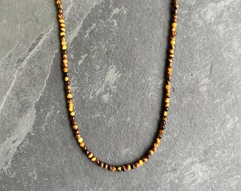 Tiger's Eye Bead Necklace, Men's Necklace, Men's Bead Necklace, Tigers Eye Jewelry, brown beaded necklace, gifts for guys, gift for men
