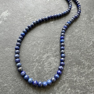 Grade AAA 6mm Blue Lapis Lazuli Bead Necklace, Men&#39;s Bead Necklace, Lapis Lazuli Jewelry, Beaded Necklace, Gemstone Beaded Necklace