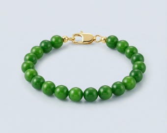 Bracciale da uomo con perline di giada - Pietra preziosa verde da 8 mm, chiusura in oro o argento sterling