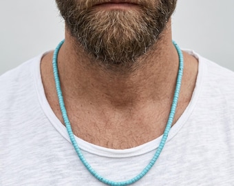 4mm Turquoise Heishi Bead Necklace: Sterling Silver or Gold-Filled