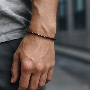 Garnet Beaded Bracelet, AAA Genuine Garnet Bead Bracelet, Faceted Red Garnet, Men&#39;s Beaded Bracelet, Men&#39;s jewelry, Mens Bracelet