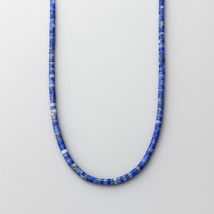 Lapis Lazuli Heishi Bead Necklace: Grade A Blue Stone, Sterling Silver Clasp image 1
