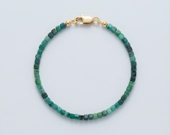 Paraiba Tourmaline Beaded Bracelet: Faceted Cube, Sterling Silver or Gold-Filled