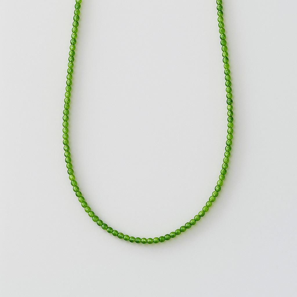 Collier 20 Perles En Jade Néphrite – Sibérie – Chaîne Acier – A Bijoux