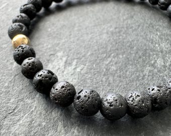 Bracciale Pietra Lavica Nero Turchese Naturale Perle Elastico - Foto 7