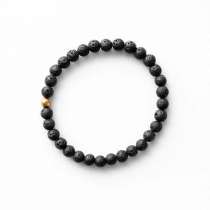 Men&#39;s Lava Stone Bracelet – 6mm Natural Lava Beads with Sterling Silver or Gold Accent, Handmade Stretch Bracelet, Minimalist Gift for Him