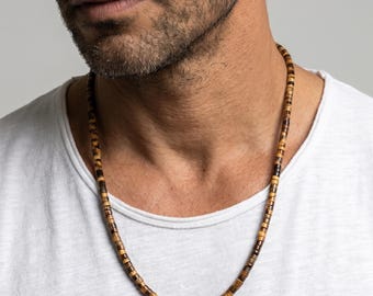 Handmade Tiger's Eye Heishi Beaded Necklace, Men's Jewelry